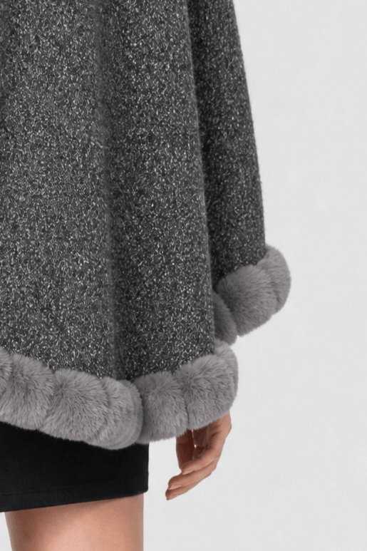 Poncho Femme Col Fourrure
