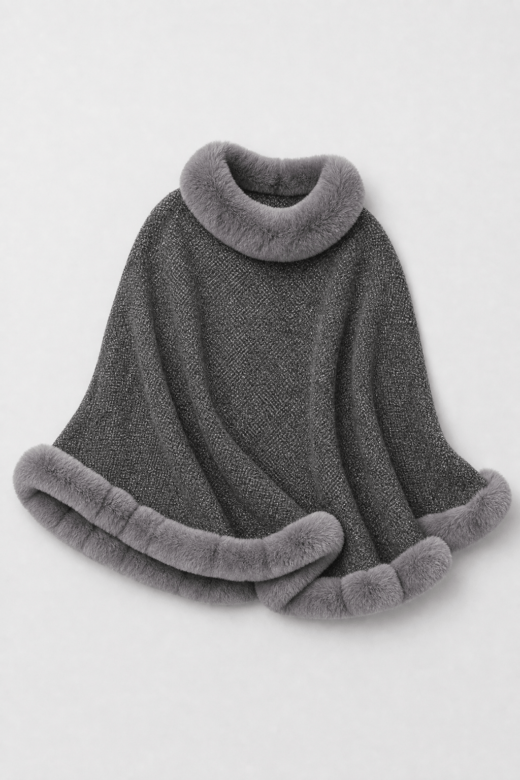 Poncho Femme Col Fourrure