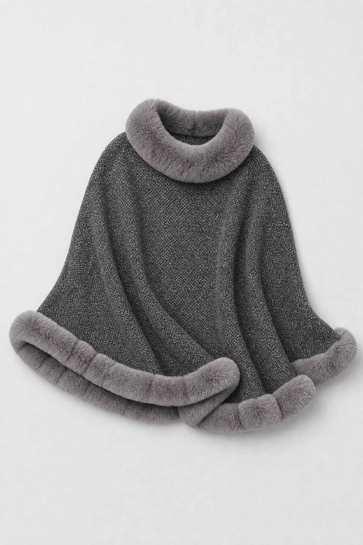 Poncho Femme Col Fourrure