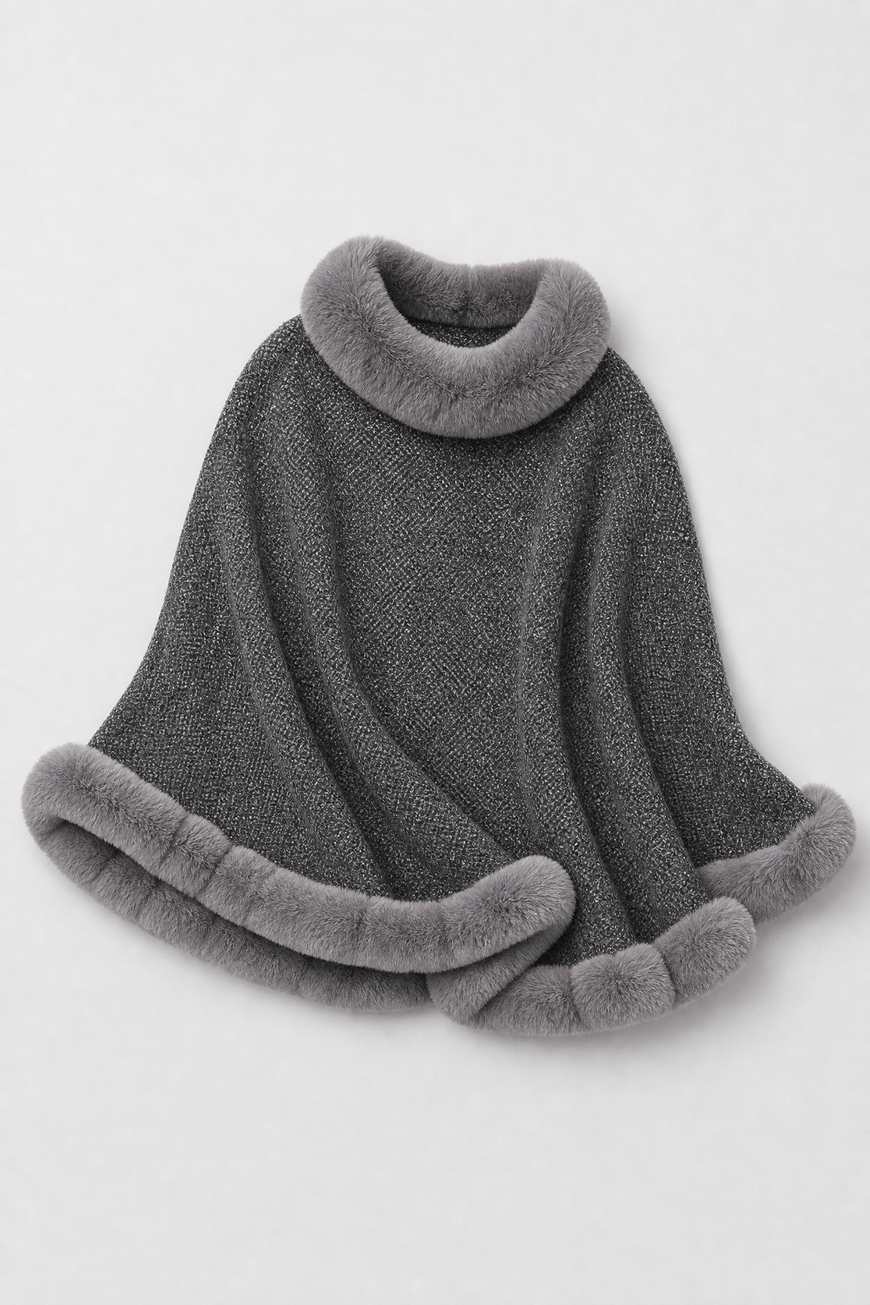 Poncho Femme Col Fourrure