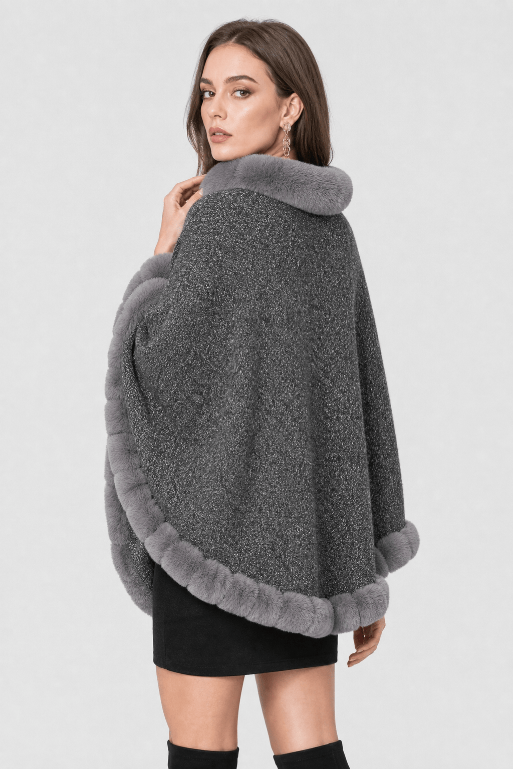 Poncho Femme Col Fourrure
