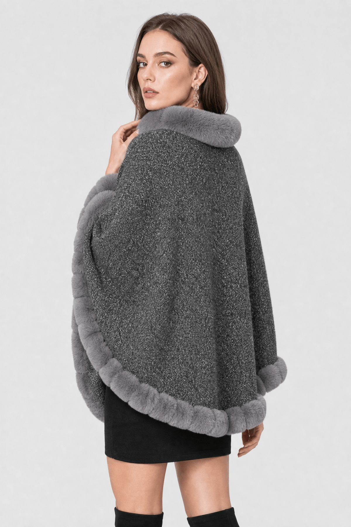 Poncho Femme Col Fourrure