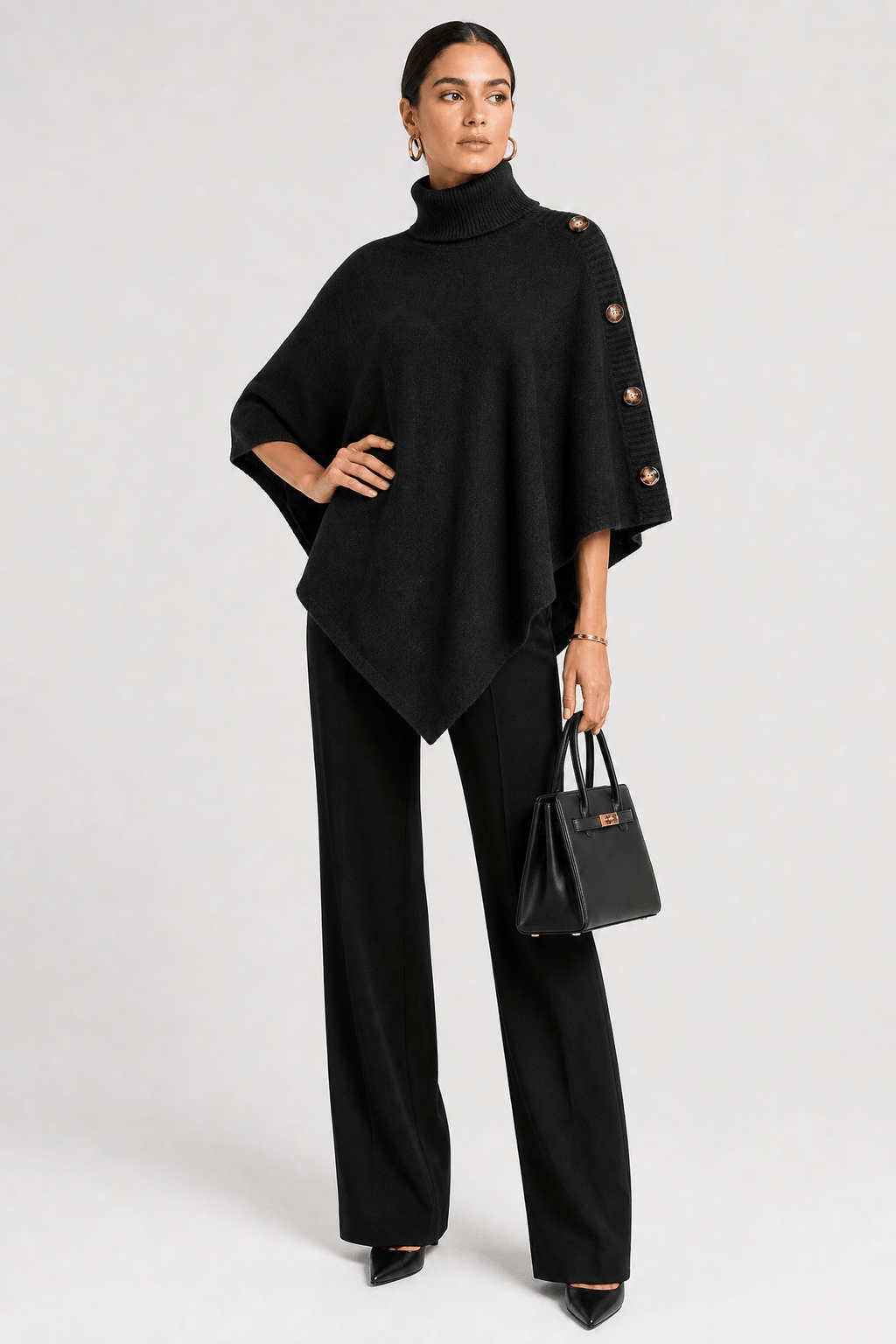 Poncho Femme Col Roulé Tricoté
