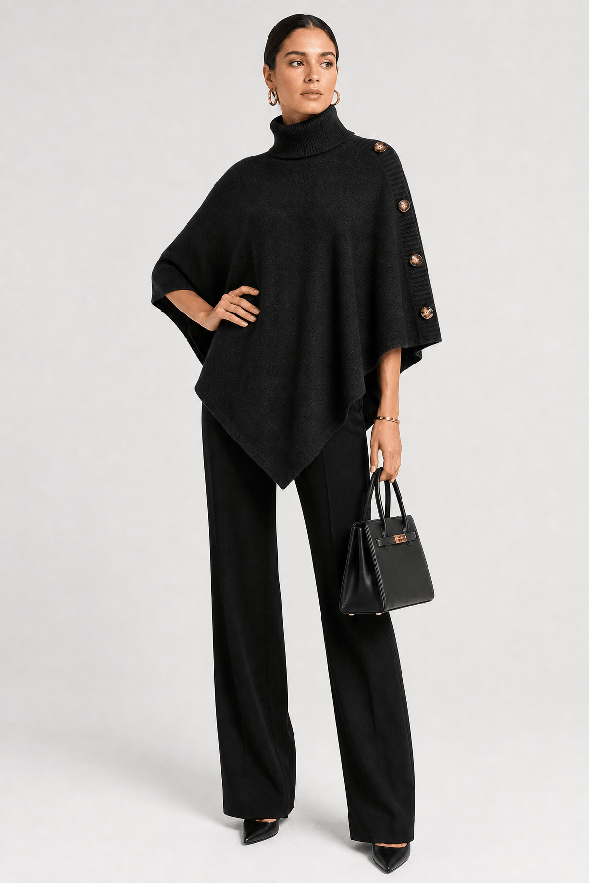 Poncho Femme Col Roulé Tricoté