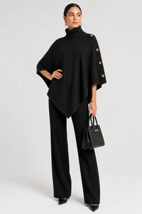 Poncho Femme Col Roulé Tricoté