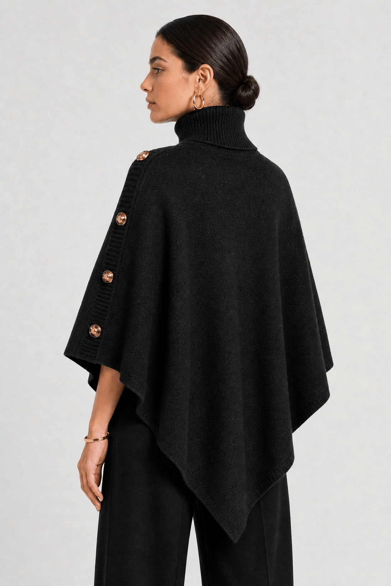 Poncho Femme Col Roulé Tricoté