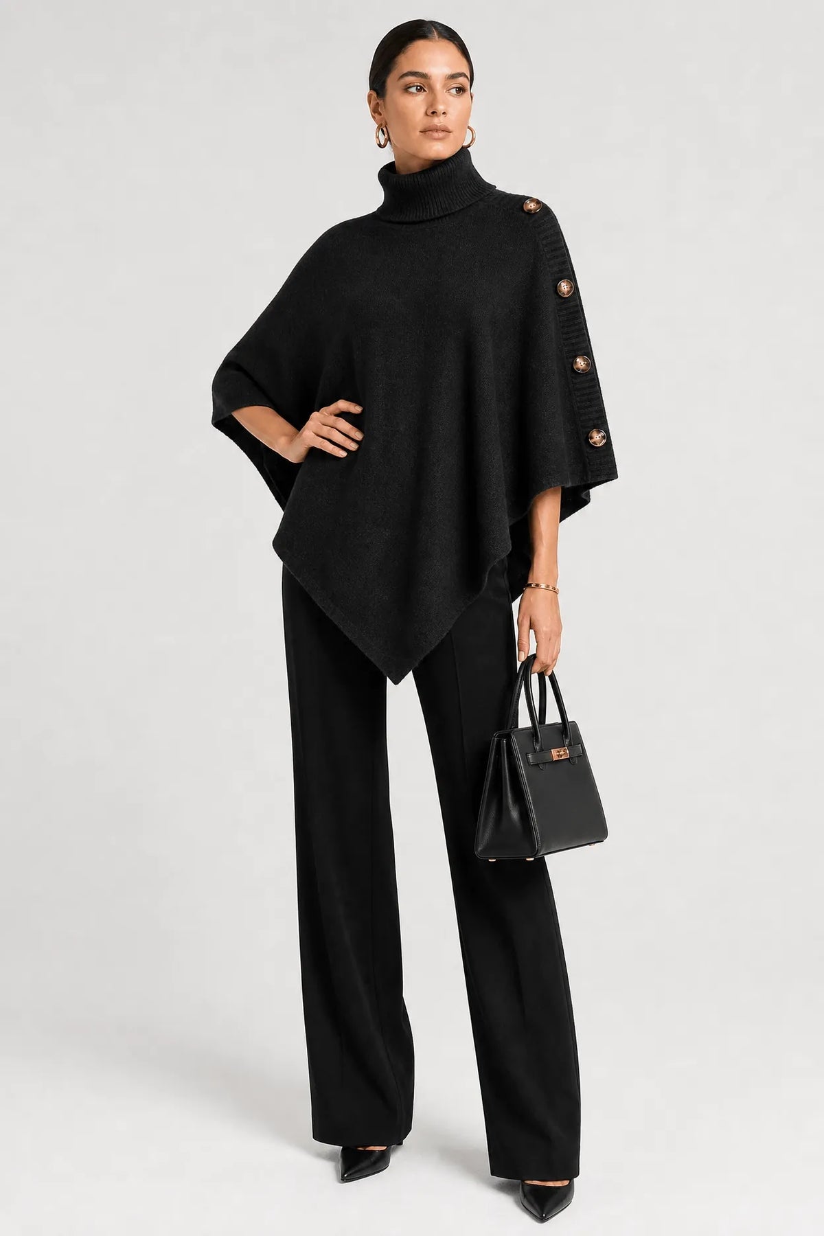 Poncho Femme Col Roulé Tricoté