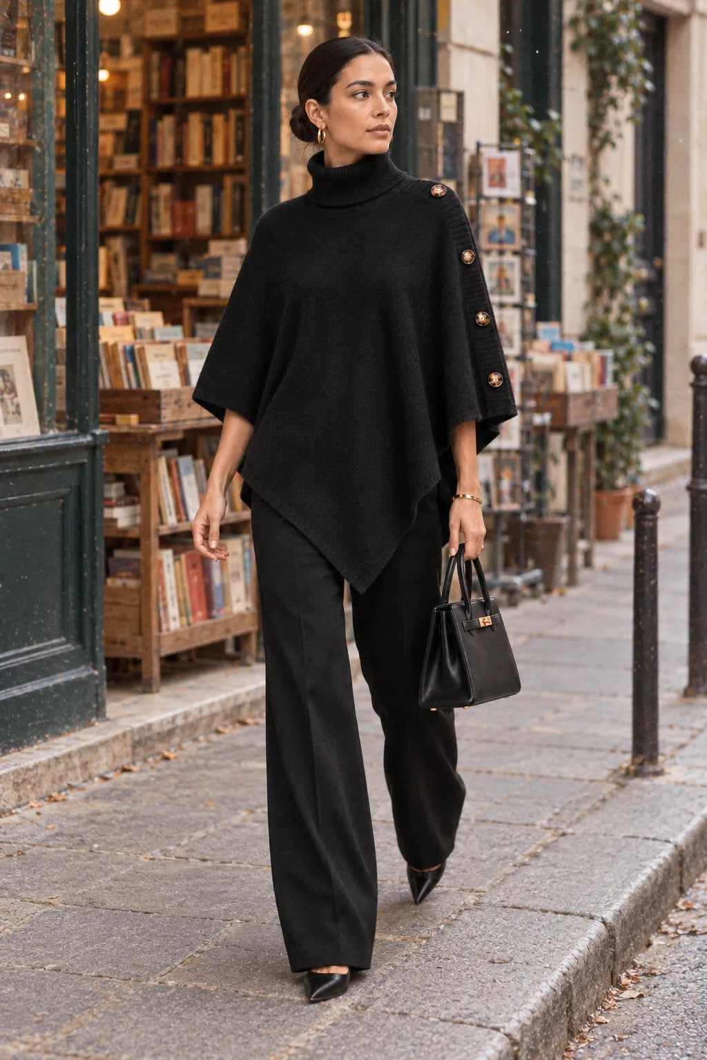 Poncho Femme Col Roulé Tricoté