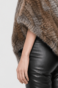 Poncho Femme Fourrure Tricotée