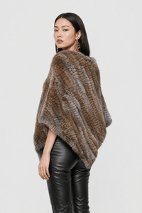 Poncho Femme Fourrure Tricotée