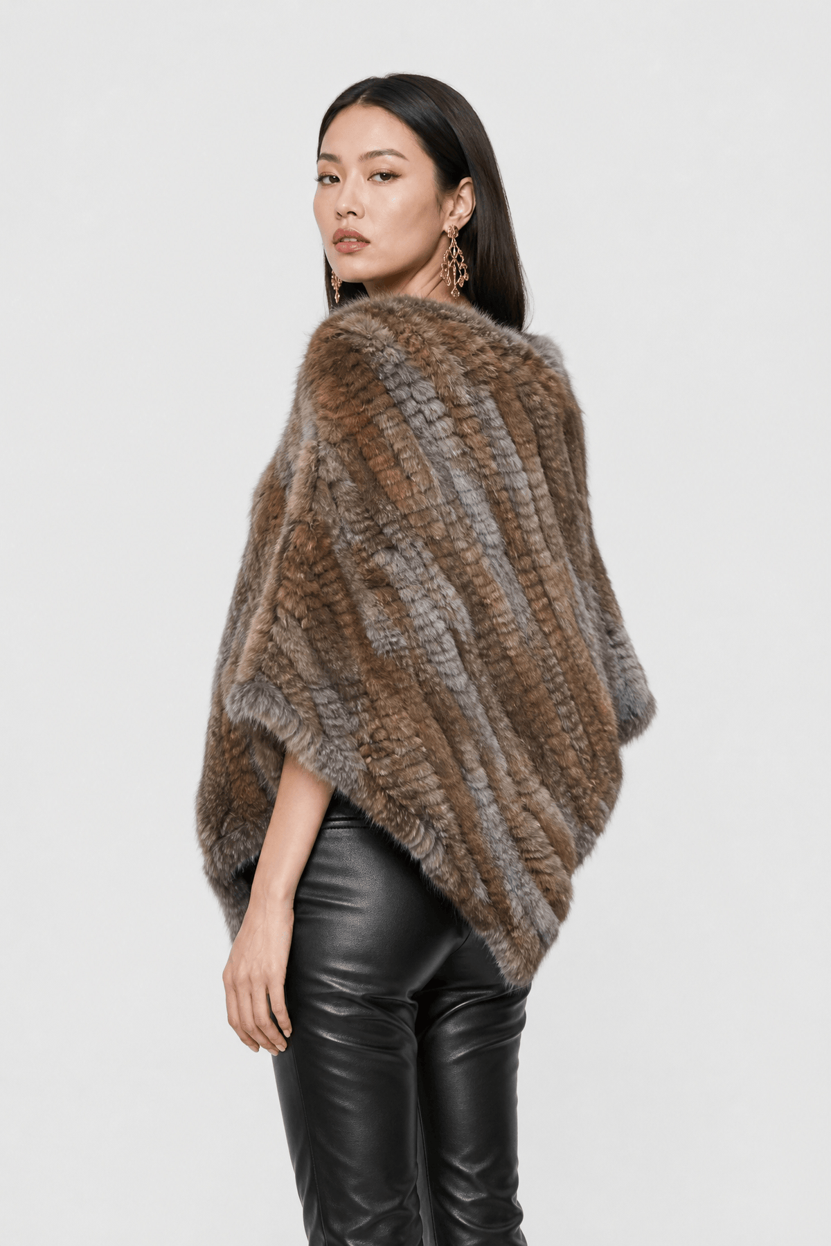 Poncho Femme Fourrure Tricotée