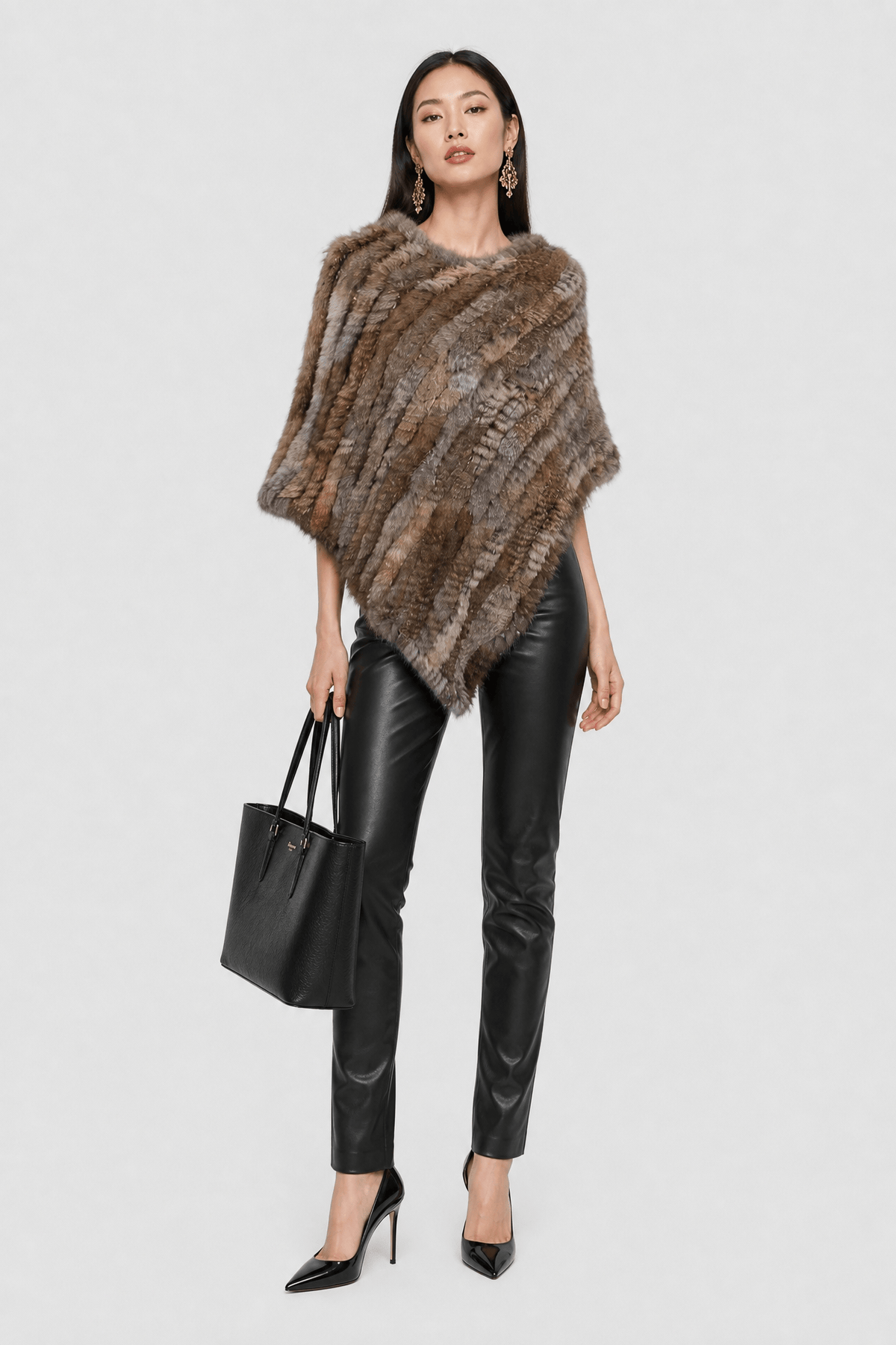 Poncho Femme Fourrure Tricotée