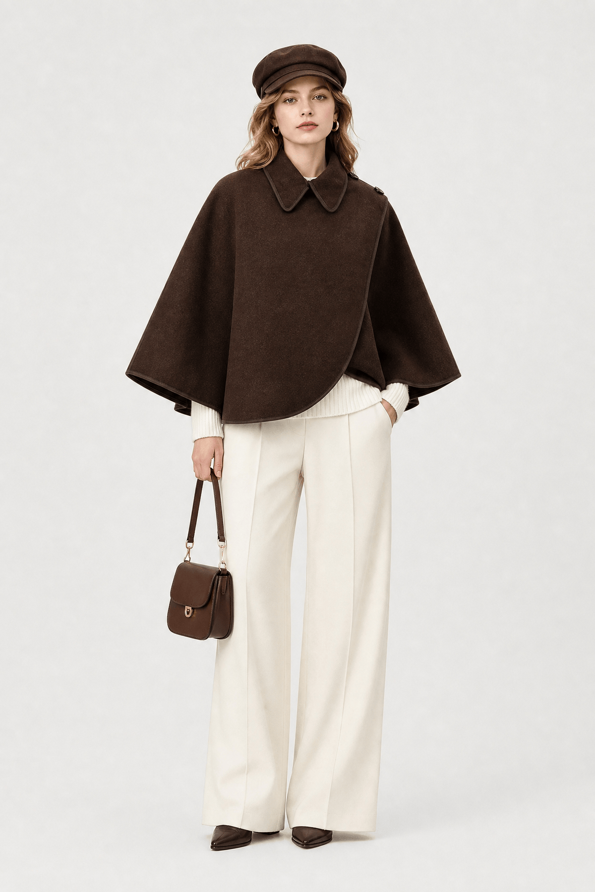 Poncho Femme Laine Marron