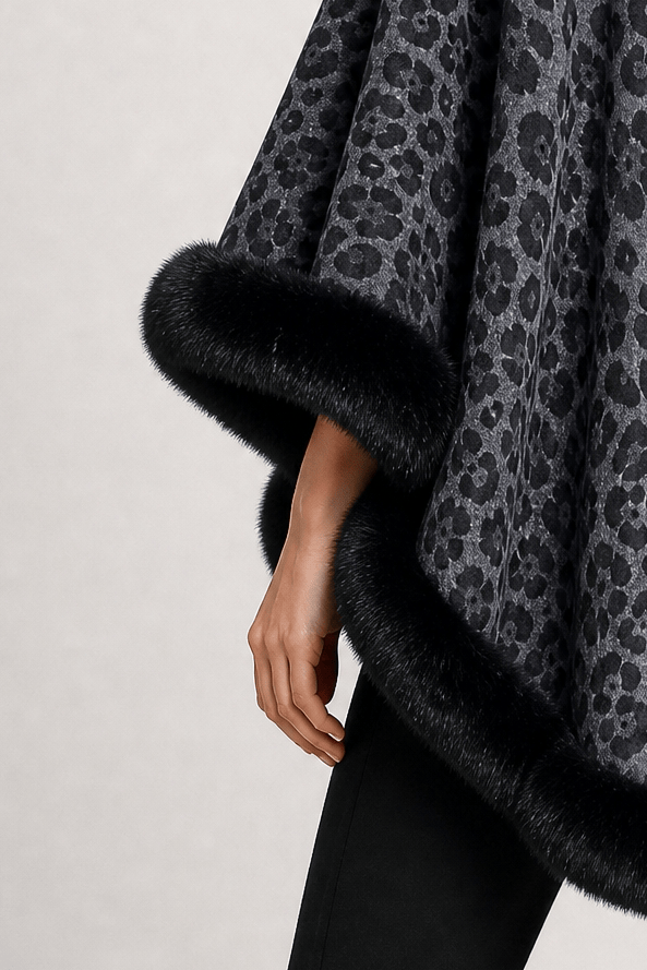 Poncho Femme Léopard avec Fourrure