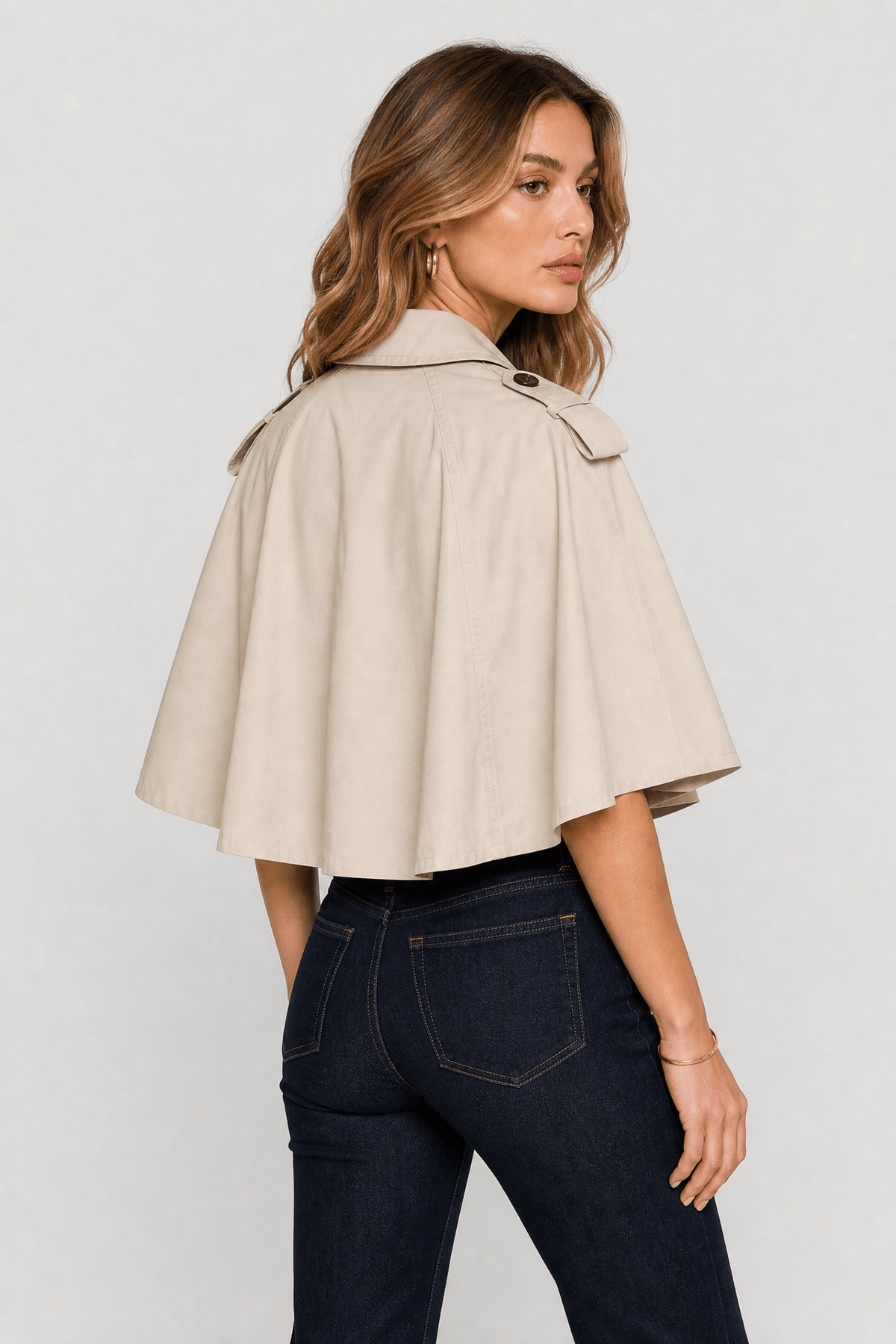 Poncho Femme Manteau Beige Court