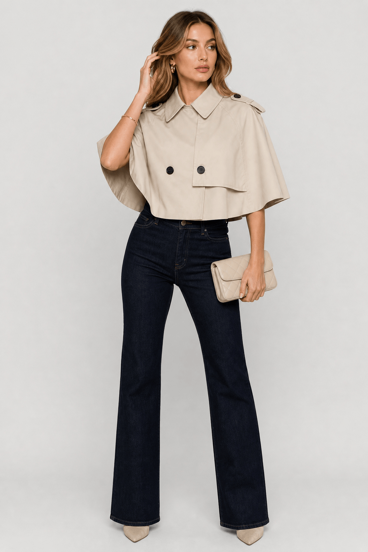 Poncho Femme Manteau Beige Court
