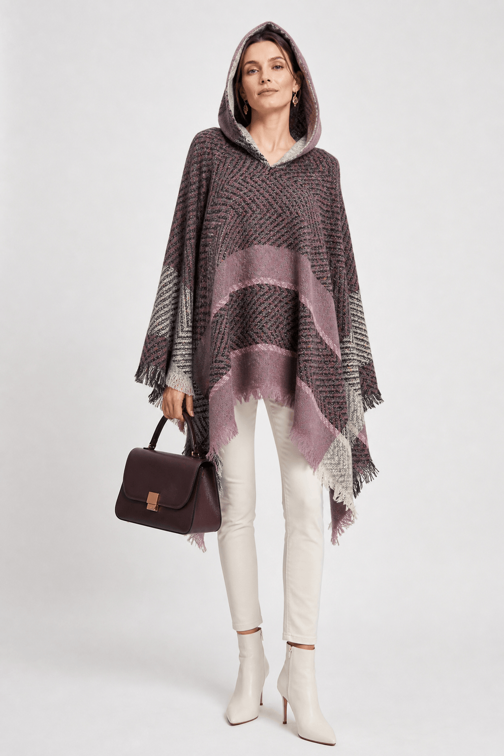 Poncho Femme Plaid à Capuche