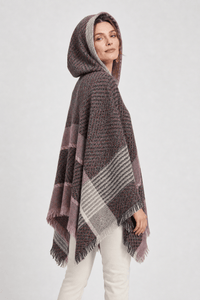 Poncho Femme Plaid à Capuche