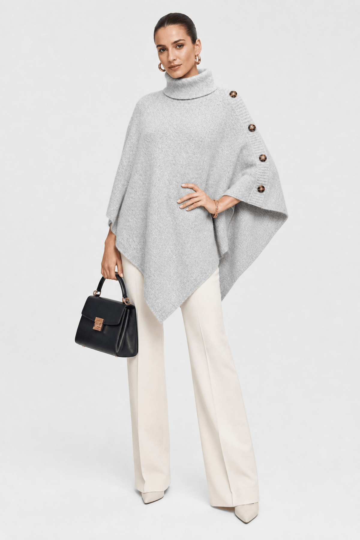 Poncho Femme Pull Gris