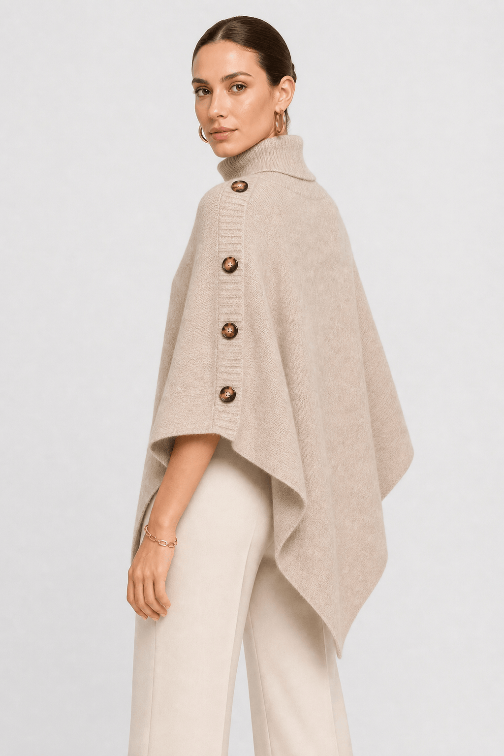 Poncho Femme Tricoté à Boutons