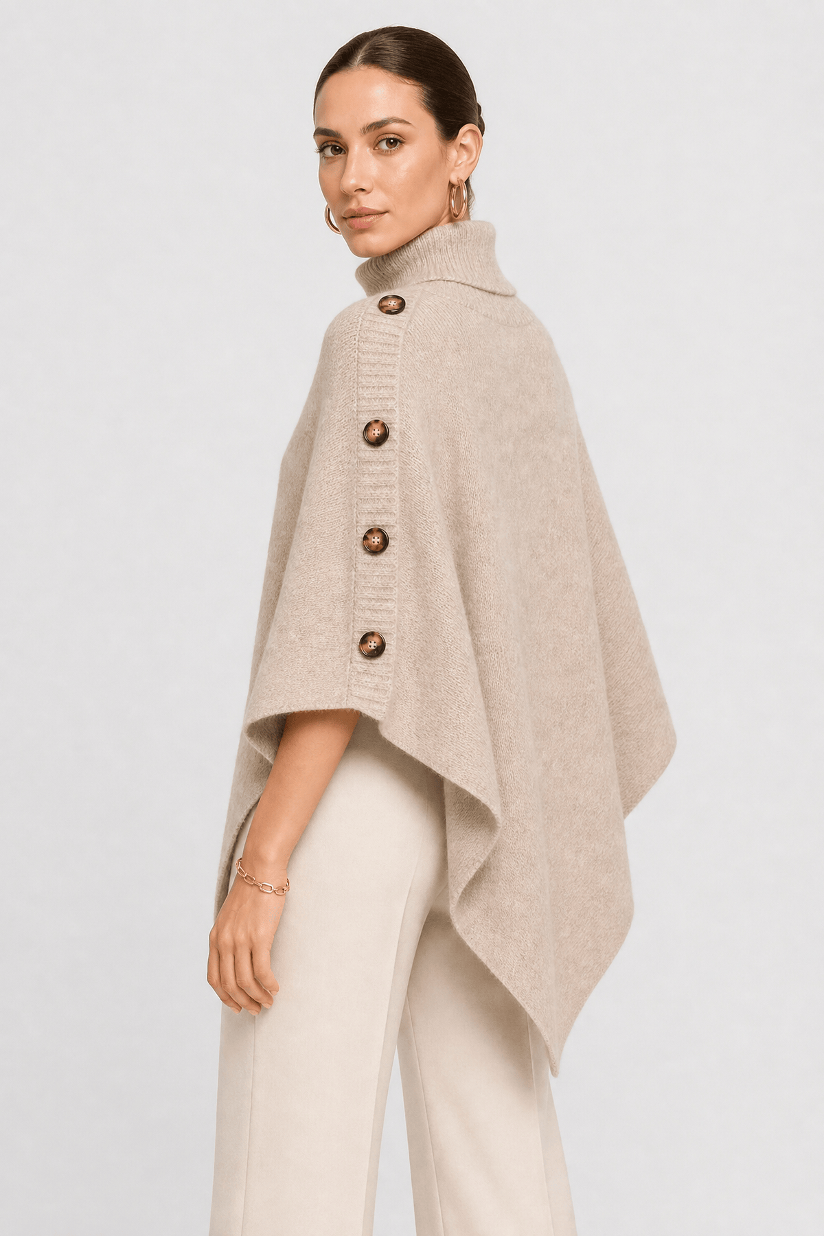 Poncho Femme Tricoté à Boutons
