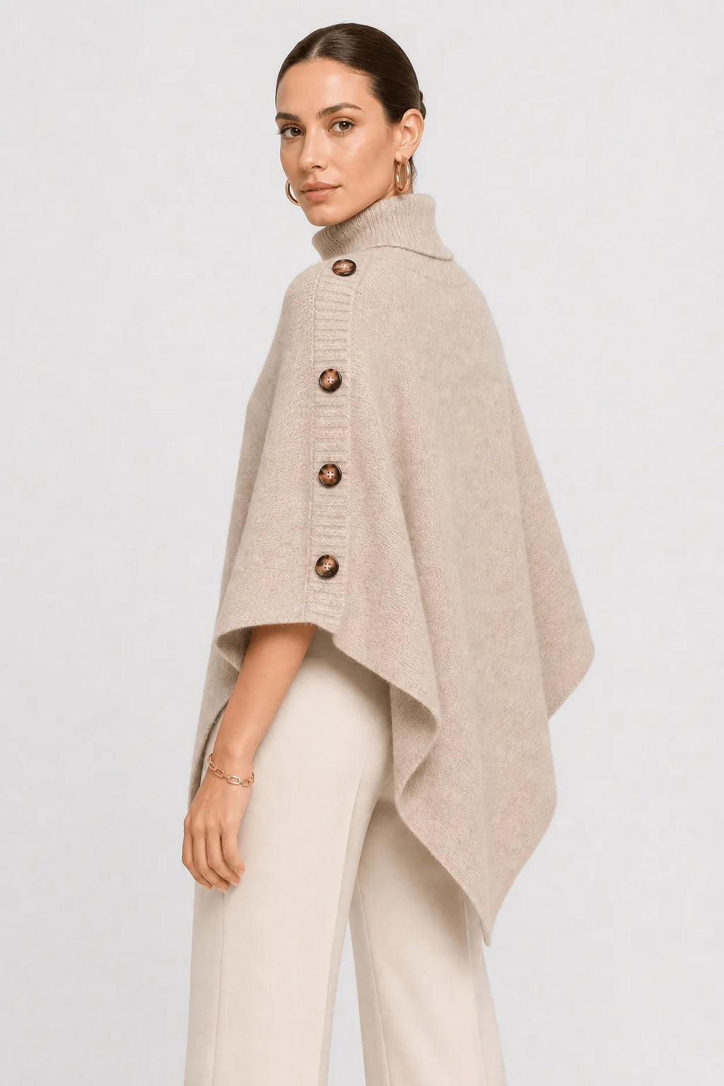 Poncho Femme Tricoté à Boutons