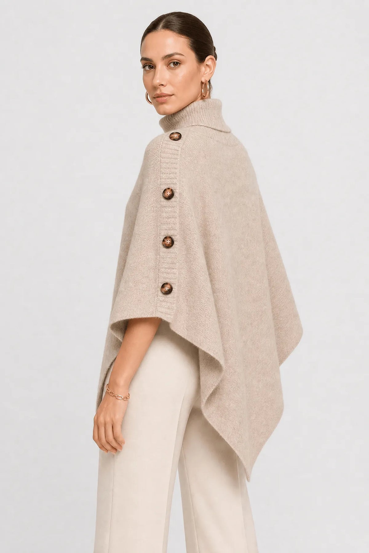 Poncho Femme Tricoté à Boutons
