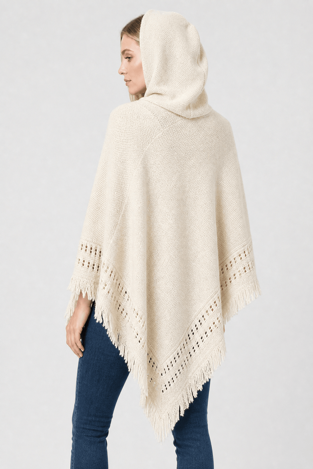 Poncho Femme Tricoté à Capuche
