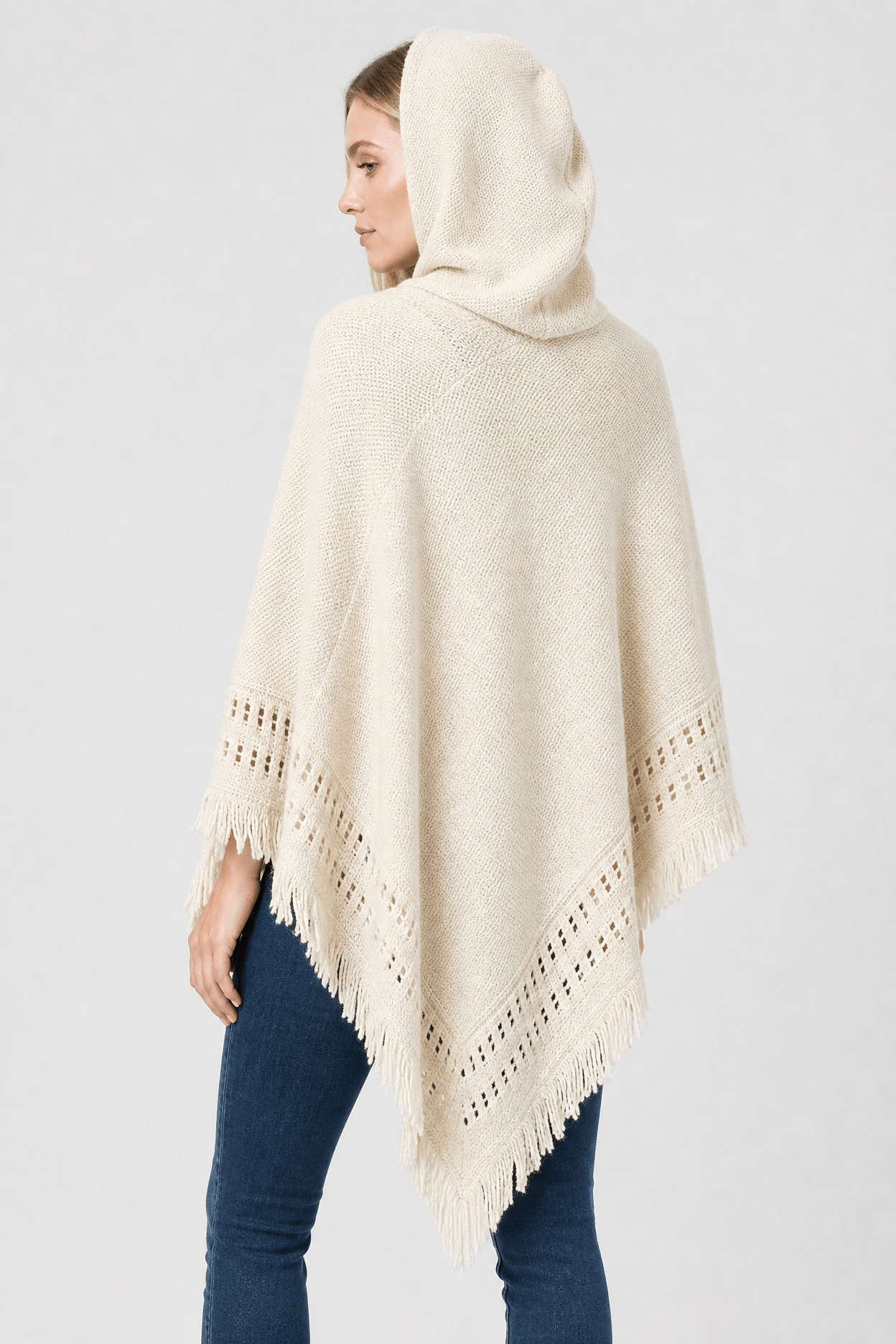 Poncho Femme Tricoté à Capuche