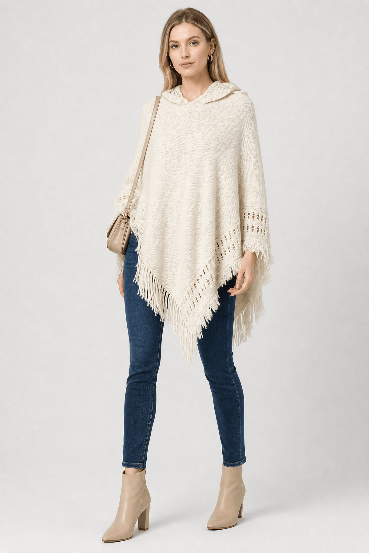 Poncho Femme Tricoté à Capuche