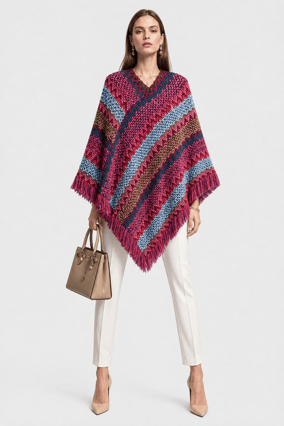 Poncho Hiver Ethnique Franges