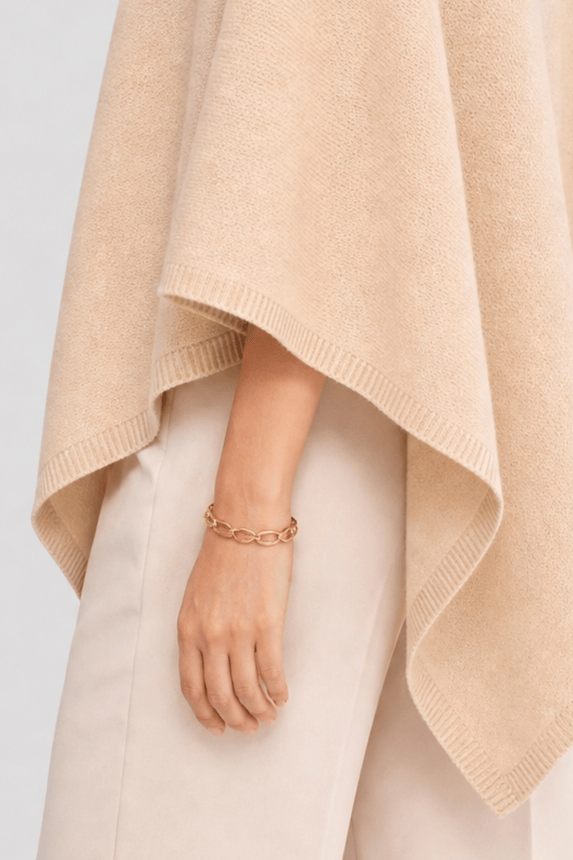 Poncho Laine Beige Col Roulé