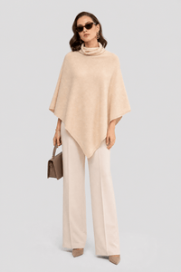 Poncho Laine Beige Col Roulé