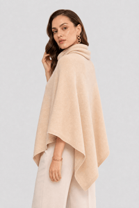 Poncho Laine Beige Col Roulé