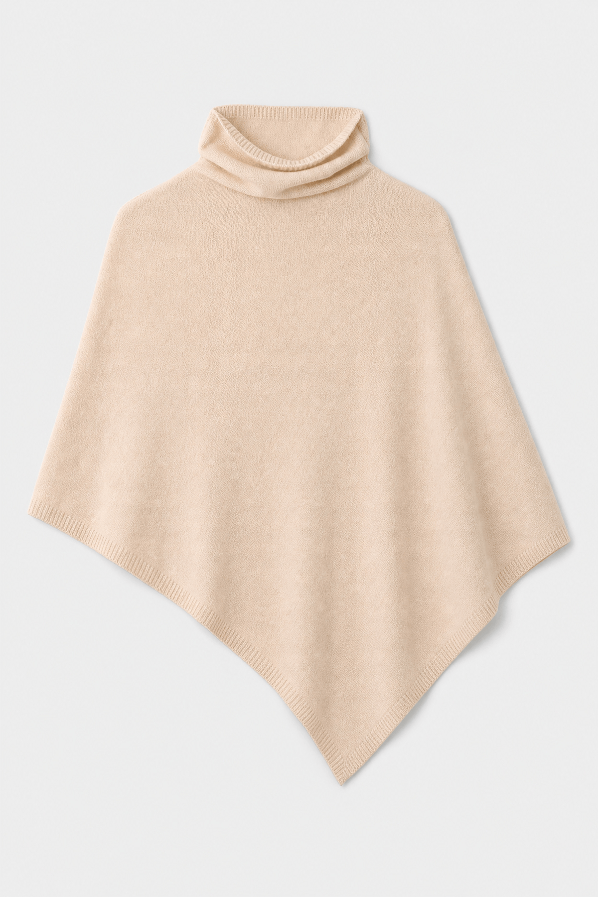 Poncho Laine Beige Col Roulé