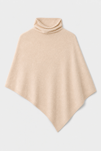 Poncho Laine Beige Col Roulé