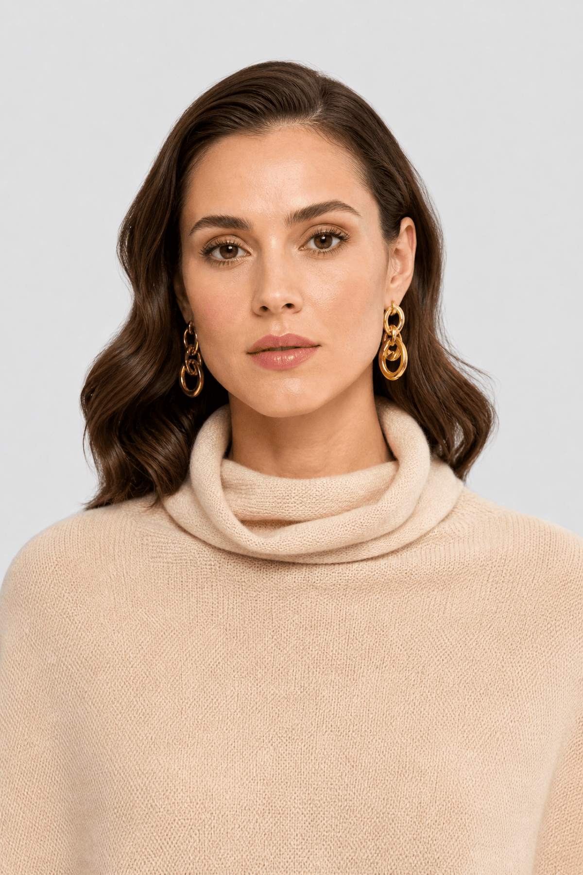 Poncho Laine Beige Col Roulé