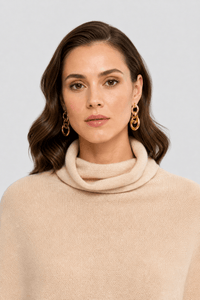 Poncho Laine Beige Col Roulé