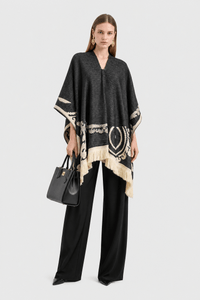 Poncho Noir à Franges