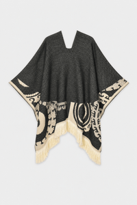 Poncho Noir à Franges