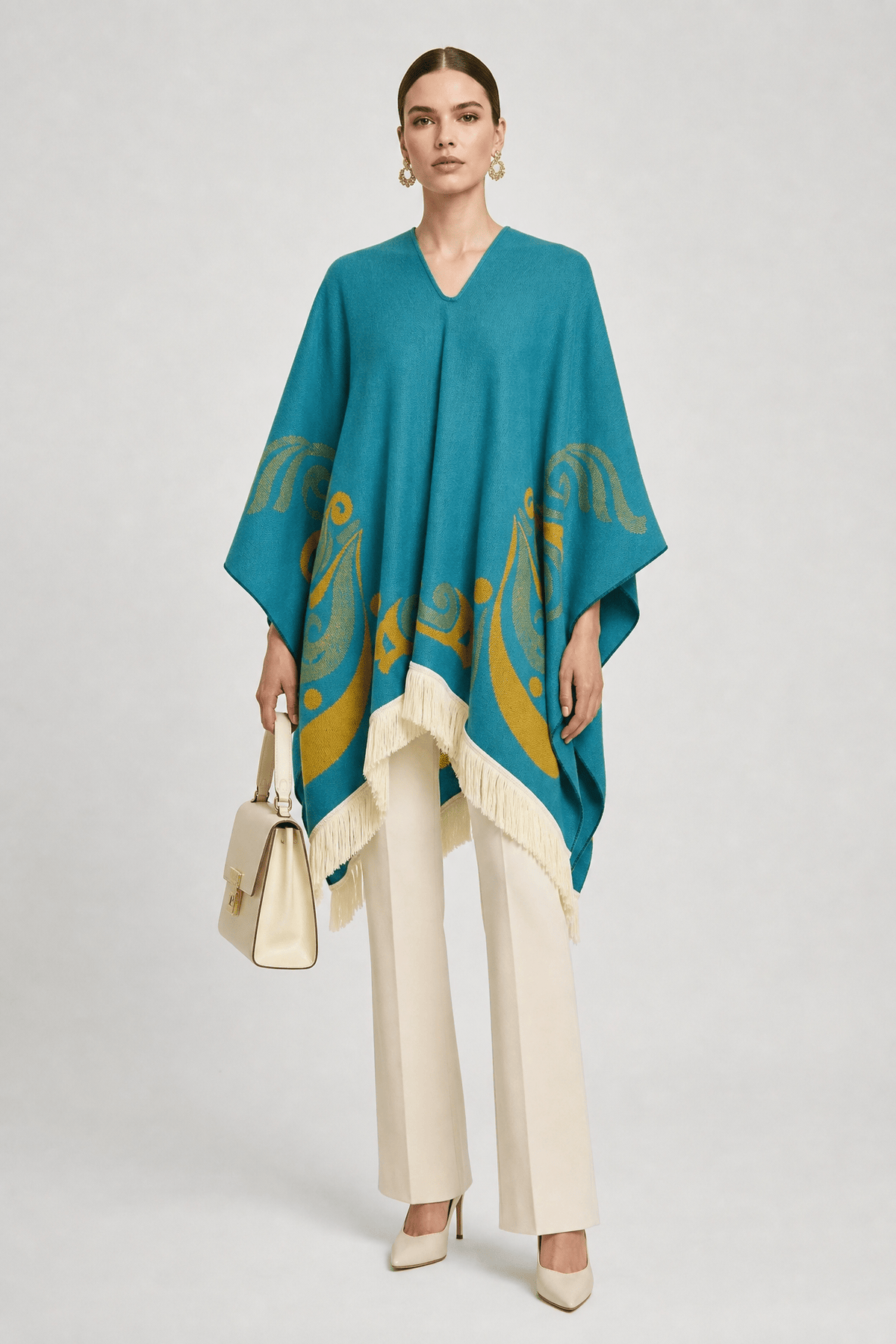 Poncho Plaid Ethnique Bleu