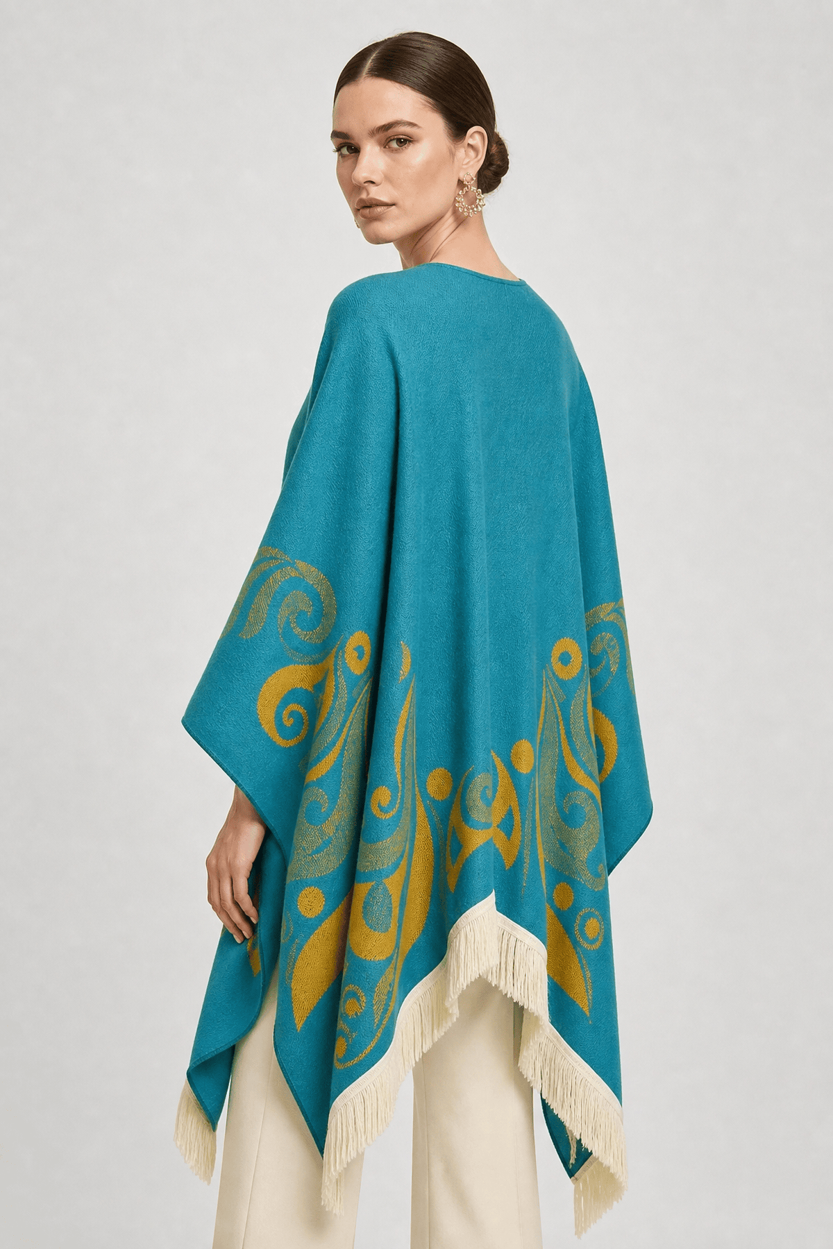 Poncho Plaid Ethnique Bleu