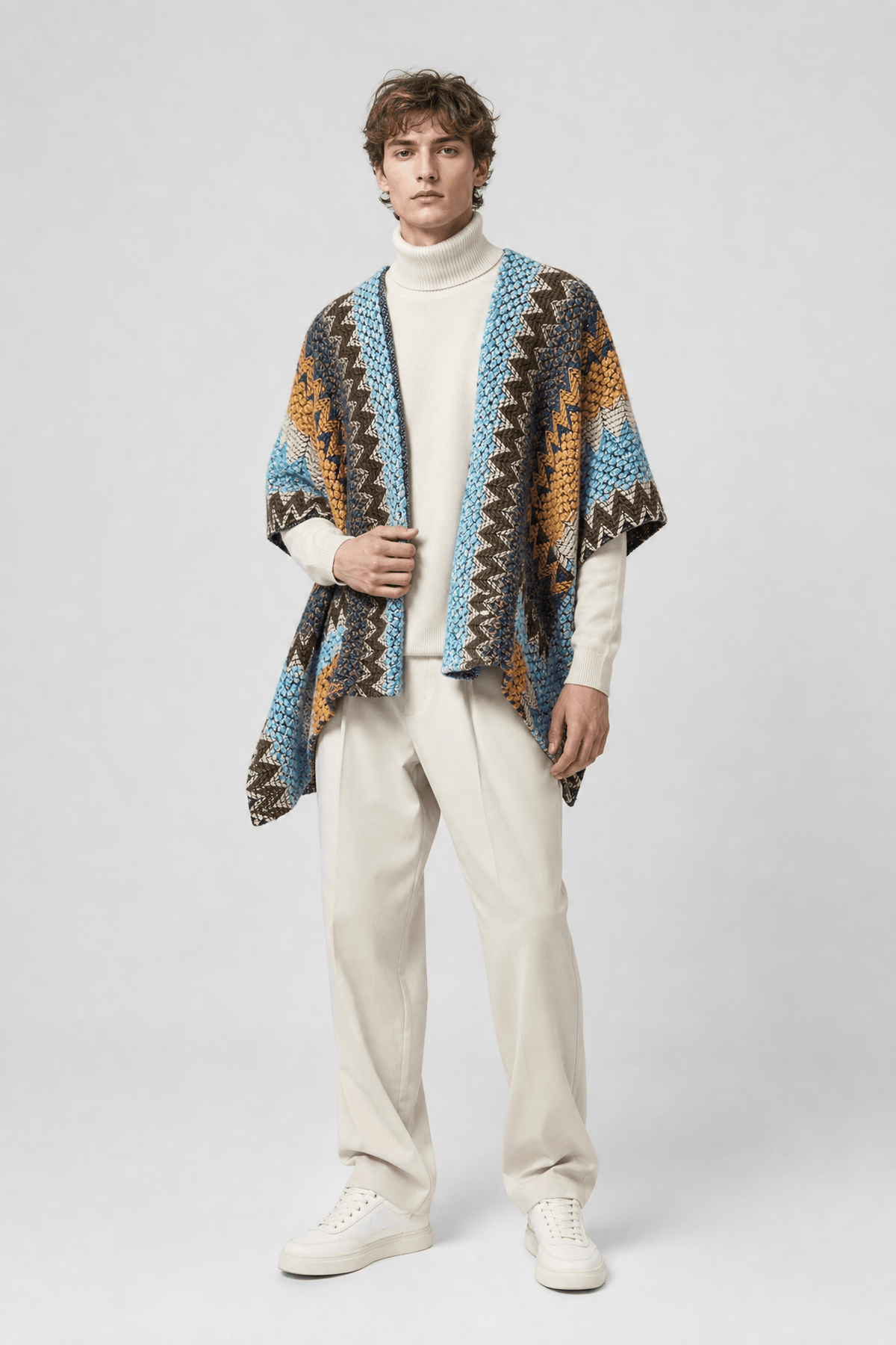 Poncho Plaid Long Homme