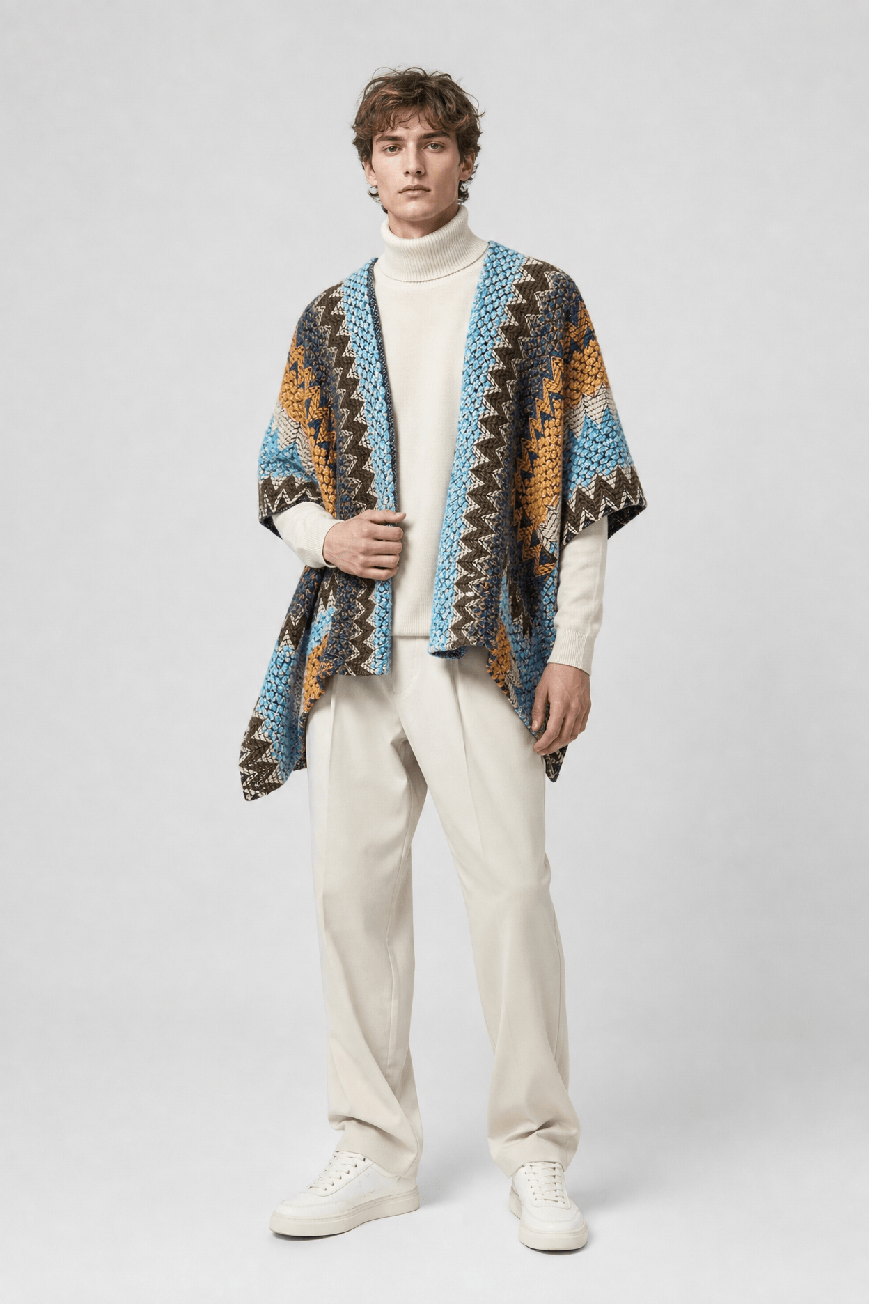 Poncho Plaid Long Homme