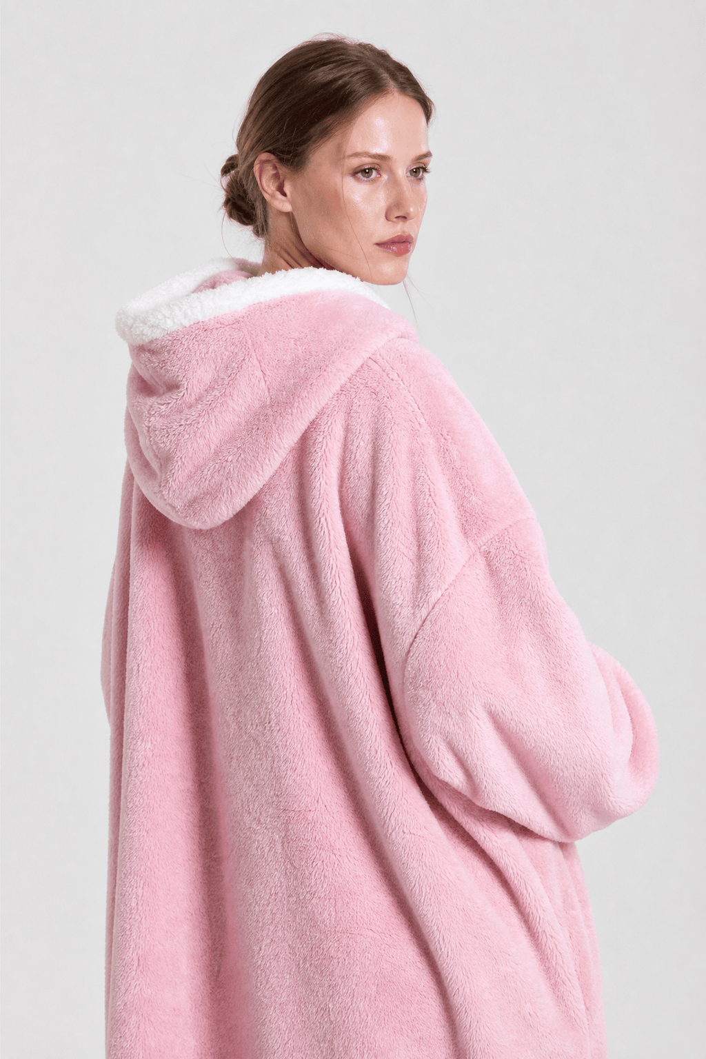 Poncho Polaire Rose avec Capuche
