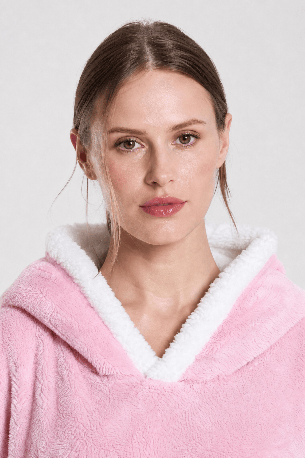 Poncho Polaire Rose avec Capuche