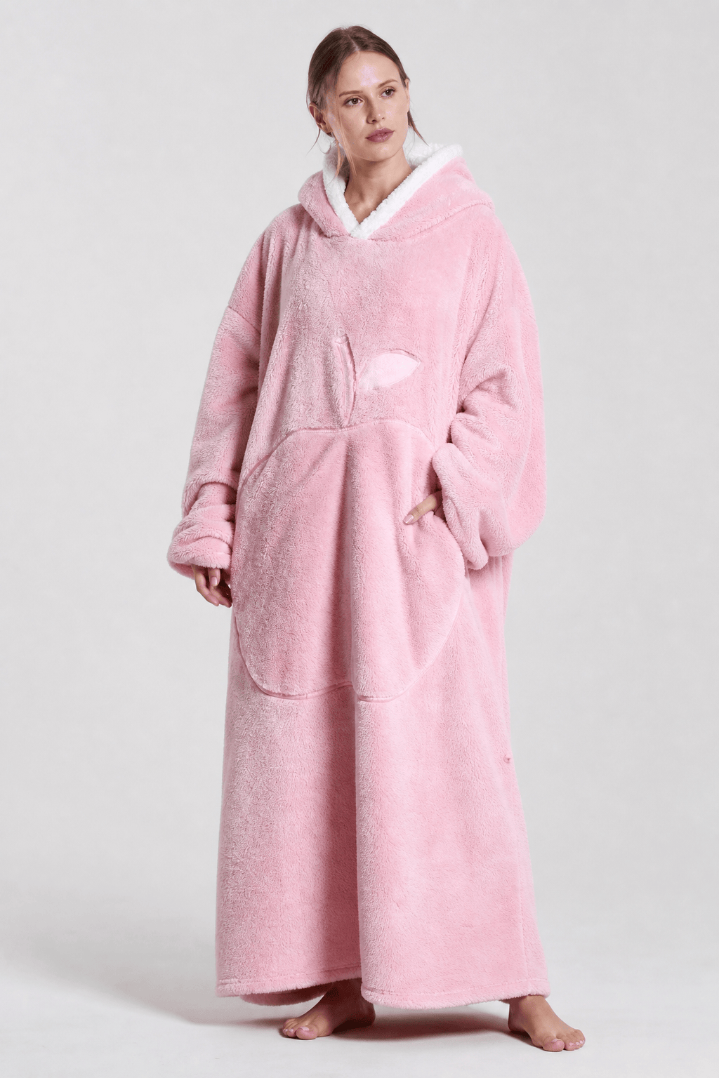 Poncho Polaire Rose avec Capuche
