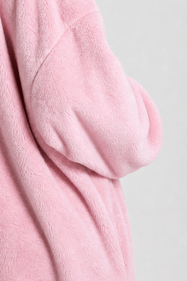 Poncho Polaire Rose avec Capuche
