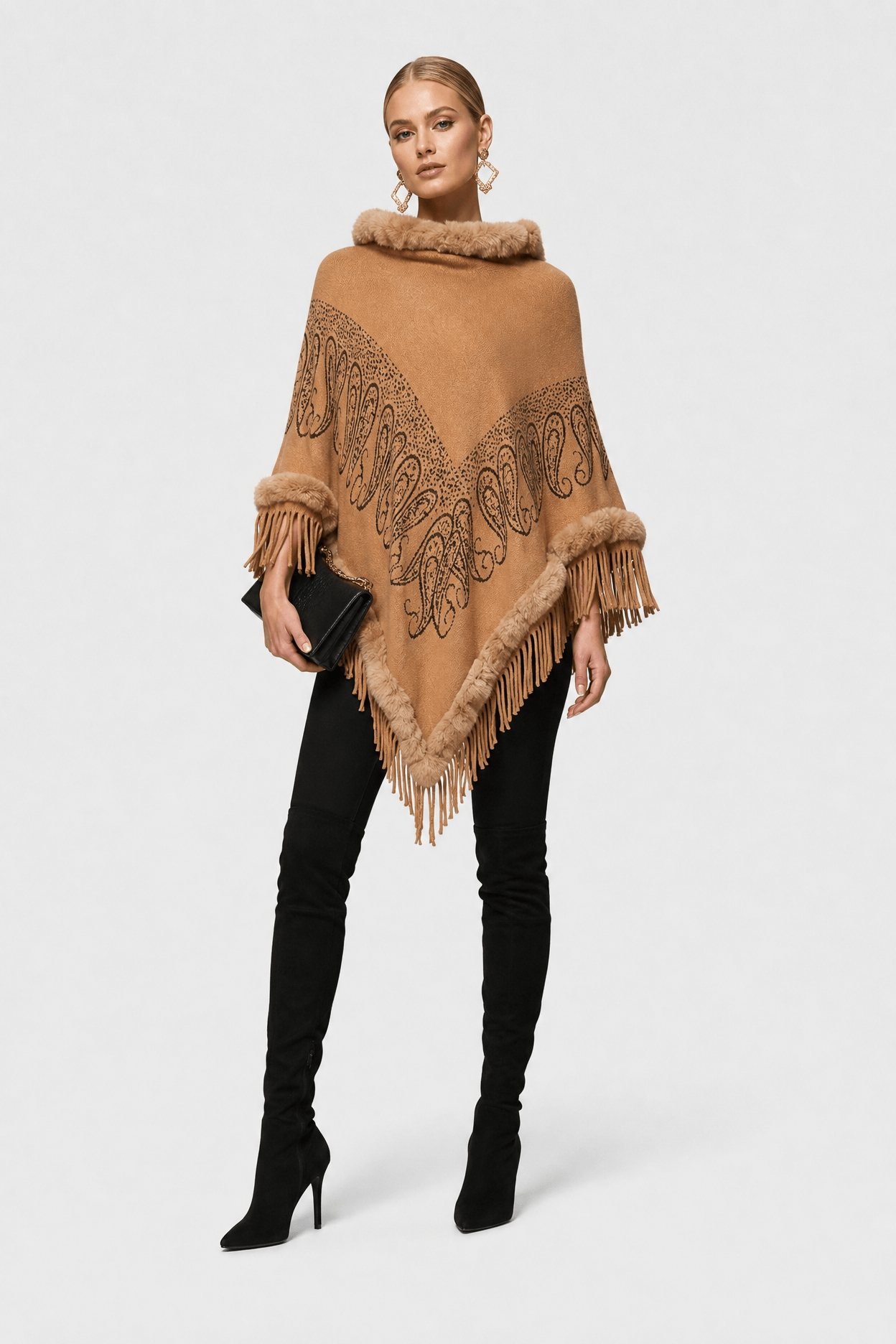 Poncho Pull Femme Fourrure