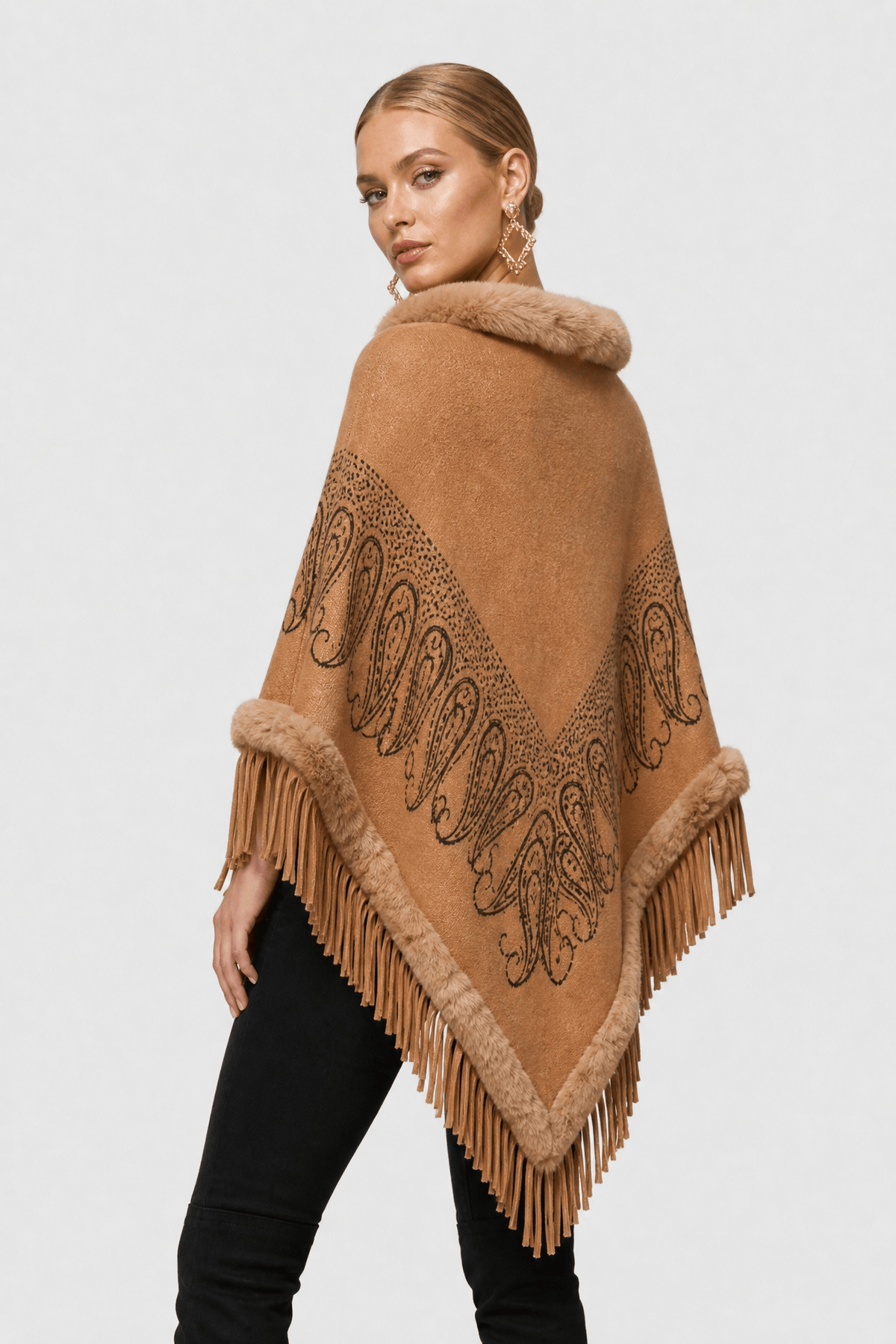 Poncho Pull Femme Fourrure